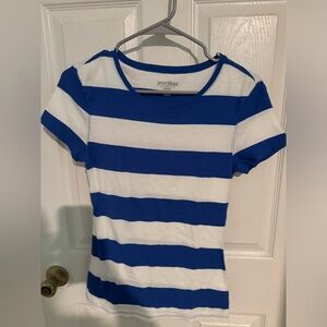Blue and White Striped Short Sleeve Shirt
